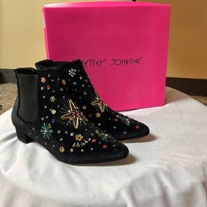 Betsey Johnson sparkle, four-inch heel shoe booties